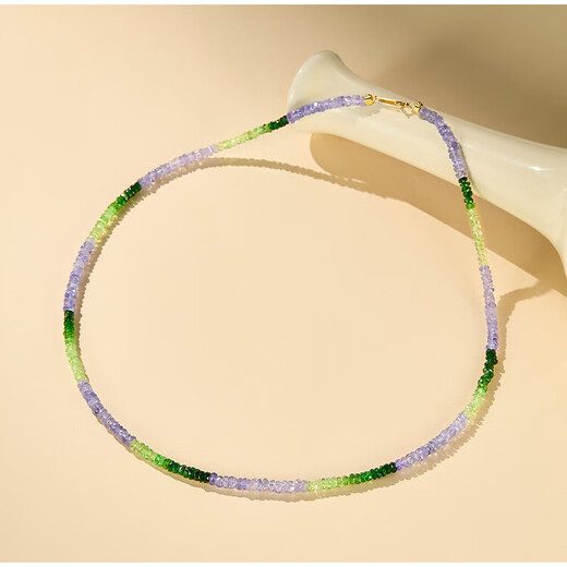DL 1998 Fat Donglai same style tanzanite necklace water lily tsavorite necklace 18K gold faceted clavicle 18k gold tanzanite tsavorite necklace/3.0-3.5mm 42cm