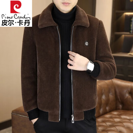 Pierre Cardin 2025 winter gold mink velvet jacket men's new high-end woolen casual plus velvet thick new large size men's jacket ZL-J6691 coffee (plus velvet) thickened XL (130-145Jin Jin equals 0.5 kg)