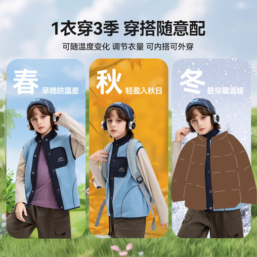 ASK JUNIOR儿童马甲2025秋季新品中大童摇粒绒开衫外套男童时尚撞色背心上衣 蓝色 110