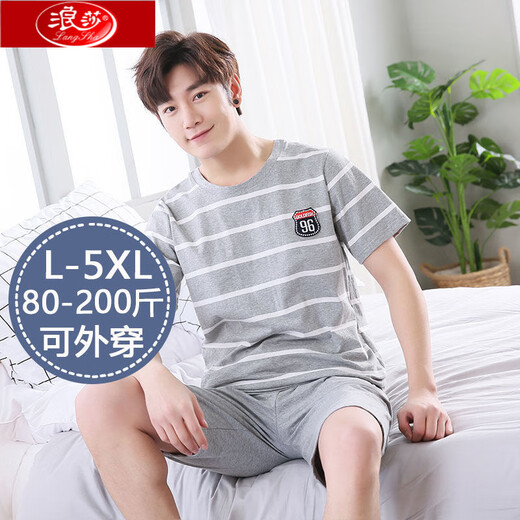 Langsha 100 Baumwoll-Herren-Pyjama für Männer im Sommer kurzärmelig reine Baumwolle dünn plus Fett Plus Größe Loose Herren Home Clothing Anzug HD9926 Kurzärärmig Anzug Männer L.