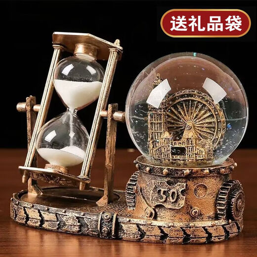 Gongzi Yu Pen Holder Crystal Ball Music Box Hourglass Music Box Ferris Wheel Glow Glass Ball Ornaments Gifts for Friends Girls 1047 Gold (No Lighting and No Music) Product Safety Packaging