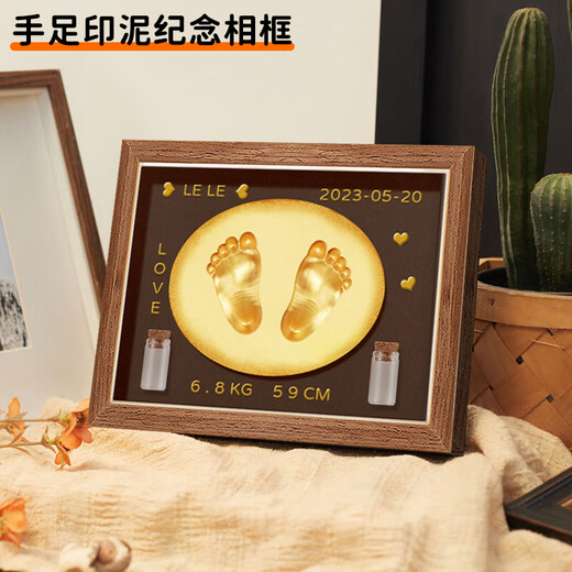 Bonaling Baby Full Moon Memorial Hands and Footprints Baby Hands and Footprints Photo Frame Newborn Hundred Days Fetal Hair Souvenir Years Eve Gift Baby Hands and Footprints [8-inch Walnut Color Frame] Horizontal Version