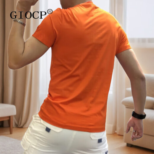 GIOCP香港潮牌夏季新款丝光棉帽子烫钻短袖网红个性潮流修身半袖T恤男 桔红色 733 帽子 4XL