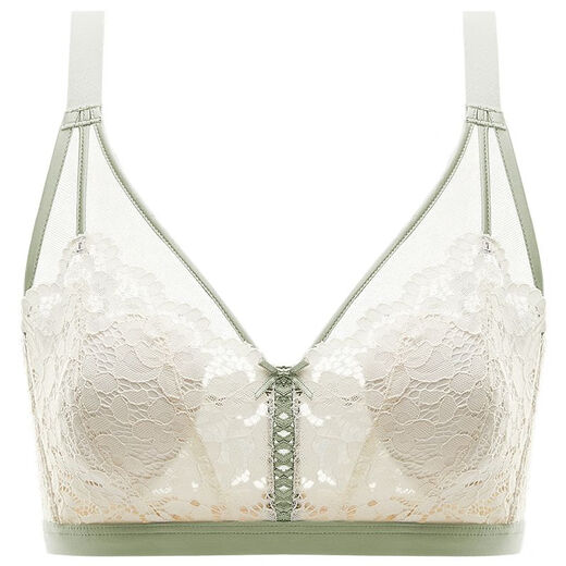 Yalu-Sommerunterwäsche für Frauen mit großen Brüsten, kleinen Brüsten, großer Größe, Brüste, Anti-Sagen, Spitzen-BH ohne Stahlringe, Milch weiß und grün (Set) 75B 34