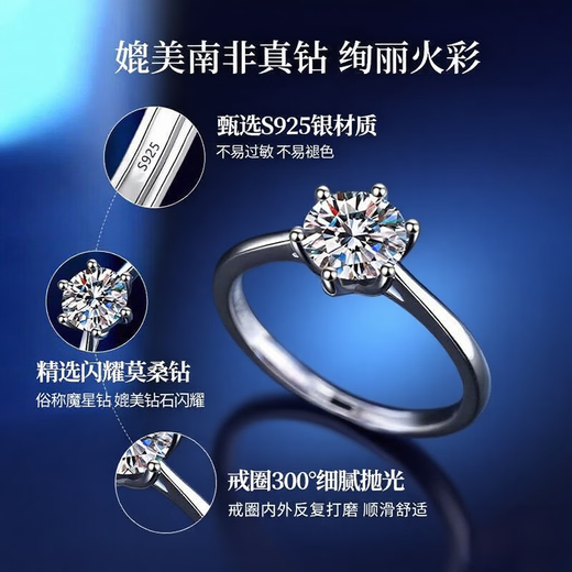 Zhou Dajin CHOW TAI KING One Carat Moissanite Diamond Ring Women's Knot Proposal Diamond Ring Couple's Valentine's Day Gift for Girlfriend and Wife's Birthday Classic Six Claw Diamond Ring One Carat Diamond
