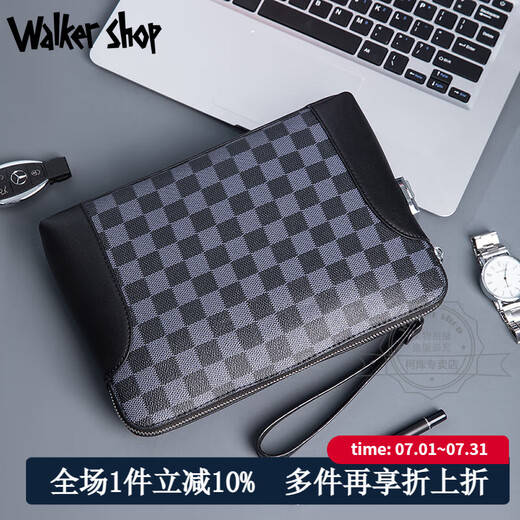 Walker Shop手包男大容量真皮新款手抓包牛皮商务时尚手拿男士包包 黑色