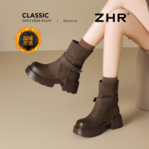 ZHR thick-soled short boots for women 2025 new winter retro pile boots Northeast plus velvet thickened Martin boots foreign style small short boots