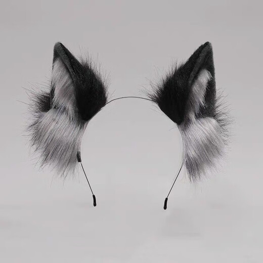 Peerless Love Wolf Ear Headband Female Animal Ear Fox Plush Cat Ear Headband Handmade Christmas Headdress Black Gray A27-305