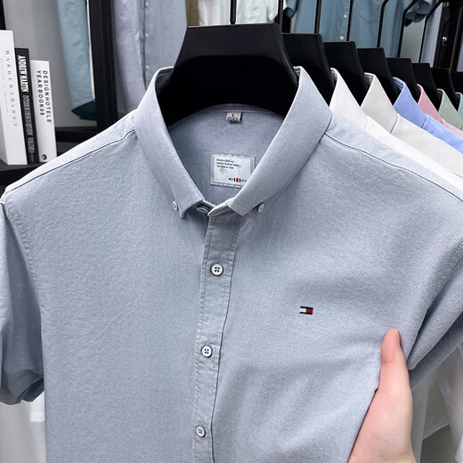 Tommy Hee Kelly American Tomm pure cotton short-sleeved shirt men's summer new high-end business casual fashion versatile shirt Baolan QLM15260 4XL Recommended 180-205Jin [Jin equals 0.5 kg]