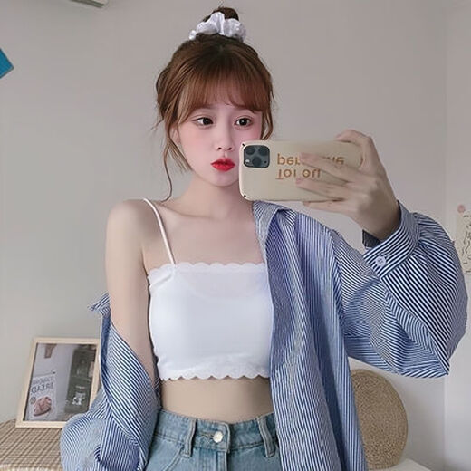 Woodpecker ice silk underwear for female students, Korean version for middle and high school students, anti-exposure tube top, thin bottoming camisole for girls, black + white S (65-85Jin Jin equals 0.5kg)