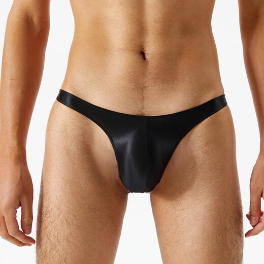 Body shaping men's large size low-waist thong oily silky glossy ultra-thin transparent sexy pants high elastic tight underwear white M size suitable for 90-110Jin Jin equals 0.5 kg to wear