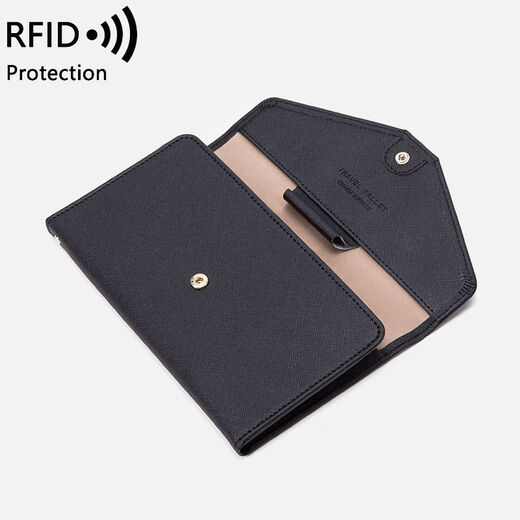 New passport bag for women 2023 new RFID multi-function air ticket certificate bag for men and women travel abroad passport clip black