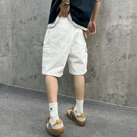 Si Ruilin Yin Xiaoji Schwere Wäsche loser Arbeitskleidung Großtasche Weißer Bambus Joint Denim Shorts Fünf-Punkte-Hosen für Männer und Frauen 1049 Weiß M (95-125jin [Jin gleich 0,5 kg])