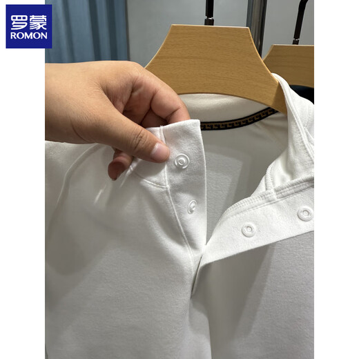 ROMON Henry collar velvet bottoming shirt for men, long-sleeved, warm in autumn and winter, with a brushed t-shirt for men, casual solid color sweatshirt, fog blue M 165