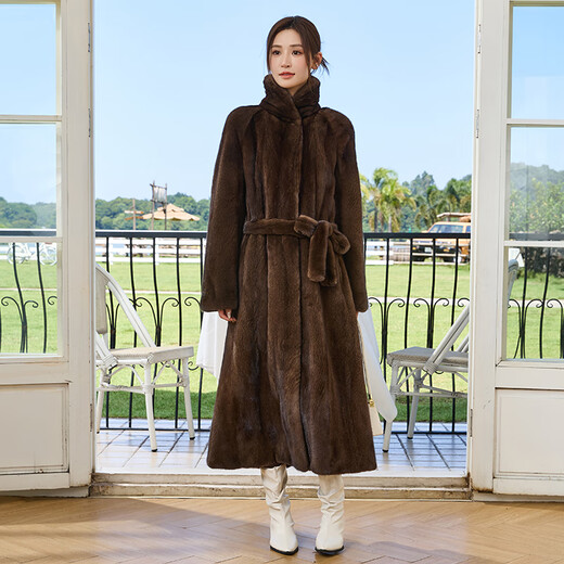 Winter Home Brand Fur 120 cm verlängert importierten Nerzmantel für Frauen ganzer Nerzgrün -Früchter -Nerzmantel -Gürtelstil braun l 120jin [Jin gleich 0,5 kg] oder weniger