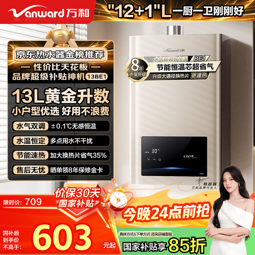 Vanward Small Universe 13BE1 15% national subsidy 13 liters of gas water heater natural gas water gas dual-adjustable constant temperature household gas-saving anti-freeze forced exhaust type trade-in