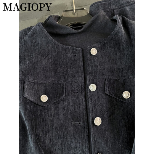 MAGIOPY国际奢侈高档品牌春季新款气质灰色时尚套装女港风牛仔外套上衣打 灰色三件套 S(100斤以内)