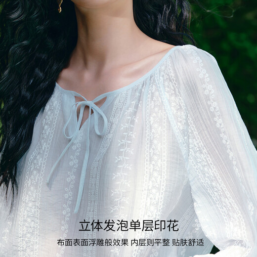 Eifli (eifini) Eifli printed loose collar shirt for women 2025 summer new commuter versatile casual top for women Blue S 80-110Jin [Jin equals 0.5 kg]