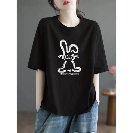 Pierre cardin 100 pure cotton short-sleeved T-shirt for women high-end versatile and fashionable daily style loose large size slimming half-sleeved top 983# navy blue [100% cotton] popular this year S [recommended 80-100Jin [Jin equals 0.5 kg]]
