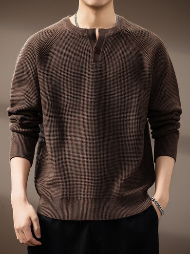 Xiaohongshu's hot style high-end American vintage Henry collar men's sweater autumn new fashion brand loose lazy style coffee one size S