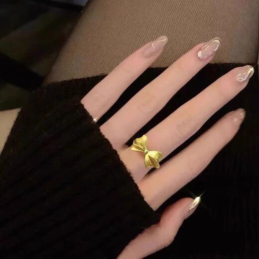 Half Vietnamese sand gold ring for women, butterfly ending ring, girl gift, high-end niche, simple and fashionable gift for girlfriend, bow ring