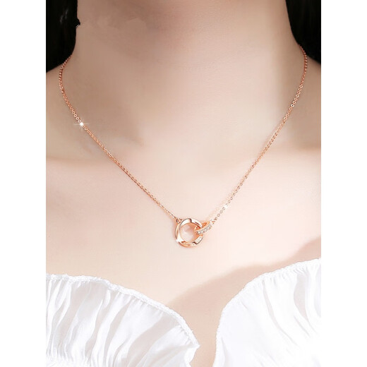Fat Donglai's same style PT950 platinum double ring necklace Möbius 18k gold couple's pair of clavicle chain for girlfriend, women's model, platinum + certificate + gift box