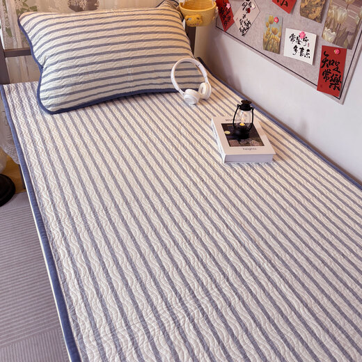 TENGAI HOME TEXTILE one side pure cotton and one side baby velvet bed cover single student dormitory three-piece set of cotton quilted sheets mattress cushion lime blue one side pure cotton one side velvet, double-sided single bed cover 90*200cm suitable for 0.9m dormitory bed