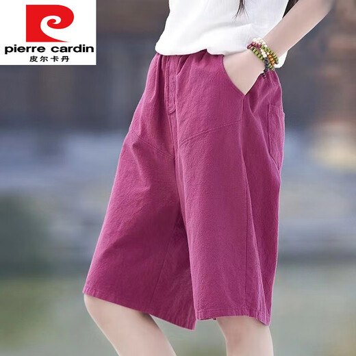 皮尔卡丹（pierre cardin）棉麻短裤女装夏新款高腰显瘦五分阔腿裤百搭休闲 深灰色-松紧腰-七分裤-829款 S 建议95内斤
