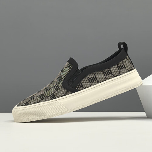 Chaussures pour hommes de luxe haut de gamme Klwp Lanque de luxe respirant Chaussures de niche de niche polyvalente sans lacets de chaussures paresseuses à un pied Khaki 38