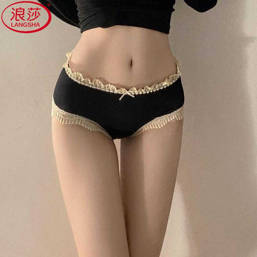 浪莎（LangSha）性感内裤女士纯色棉棉裆2025新款纯欲蕾丝运动小仙女生三角裤 【4条装】4052黑+4052黑+6628_C 均码 80-140斤