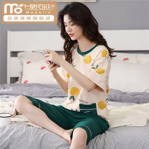 Modal Cotton Pyjamas für Frauen im Sommer kurzärmelige zweiteilige Cartoon Süßes Sommer Dünne süße Outdoor-Kleidung Orange A9856 Shorts L [100-115jin [Jin ist 0,5 kg]]