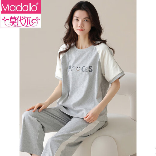 莫代尔短袖棉质睡衣女士套装夏季长裤家居服韩版薄款可外穿夏天卡通睡衣 Y9717 L (建议95-115斤)