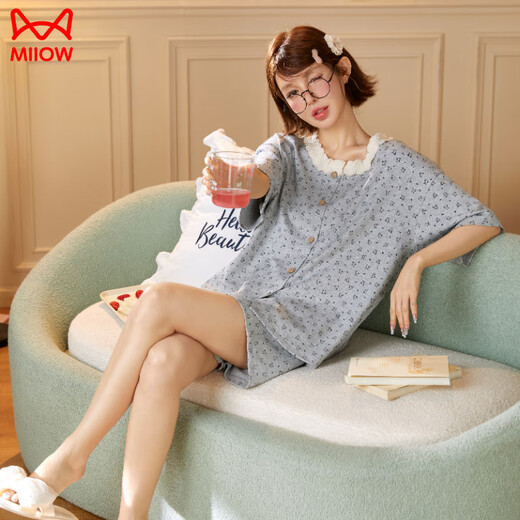 
Cat man pajamas for women in summer cotton ammonia short-sleeved suit cute cartoon bear comfortable breathable sweet can be worn outside home clothes
