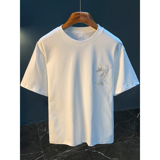 Mr. BU T-shirt à manches courtes pour hommes à imprimé à la mode pour hommes T-shirt tricoté à forte densité lâche et à forte densité White [HJ6630] M Convient pour 95-110jin [Jin est égal à 0,5 kg]
