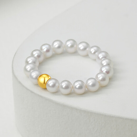 Queen of Pearls Pure Gold Freshwater Beads Ring 3-4mm Millet Beads Baby Beads Elastic Rope Style Birthday Gift