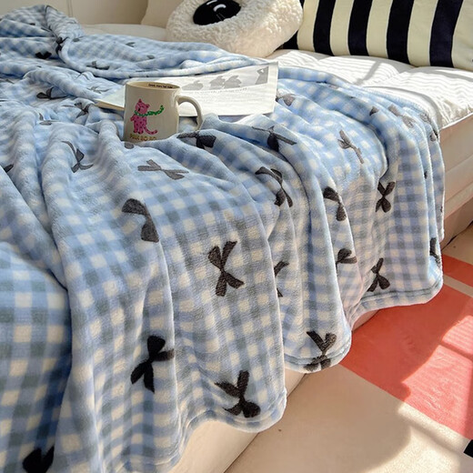 Xinnan Korallen-Plüschdecke, Handtuch, Steppdecke, Büro, Nickerchen, Sofa, Decke, Studenten, Mittagspause, Sommer, klimatisiert, Deckenbezug, Decke, Schal, blau kariert, 100 x 150 cm