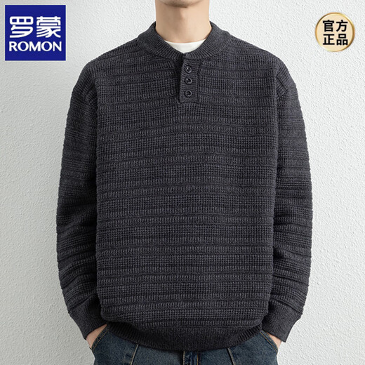 ROMON Henry collar sweater for men in autumn and winter, new thickened warm sweater for men, three-button inner base layer, dark gray M, about 95-115 Jin Jin equals 0.5 kg, can be worn