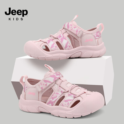 Jeep children's sandals outdoor boys breathable river shoes 2025 summer new girls non-slip toe beach shoes pink 32 shoes inner length about 19.4cm