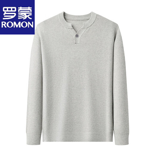 Romon Autumn New Henry Collar Cotton Long Sleeve Men's Knitted Sweater Solid Color 2025 Pineapple Pattern Textured T-Shirt Men Black XL -140-160Jin Jin is equal to 0.5 kg