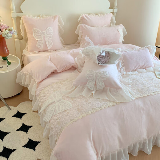 Mengjie Home Textiles 2025 New Princess Style Butterfly Fairy Thickened Baby Velvet Milk Velvet Four-piece Sheet Set Bed Cover Velvet Butterfly Fairy Yellow 100 Count 1.5 Bed Cover Four-piece Set (Duvet Cover 200*230cm)