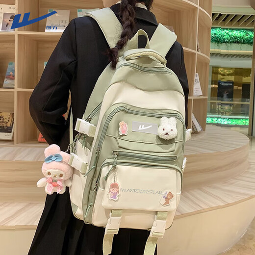 
Huili Xiaoqing Schoolbag Female Junior High-Beautiful Cute Primary School Student Backpack High School Student Large Capacity Lightweight Backpack Black Two-Piece Set [with Badge 7 + Backpack Bear]