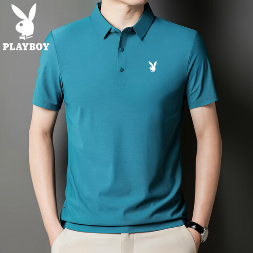 Playboy (Playboy) Футболка с короткими рубашками для рубашки с шелковой рубашкой для шелкового поло для мужчин для мужчин среднего бизнеса с твердым цветом сплошного отворота.