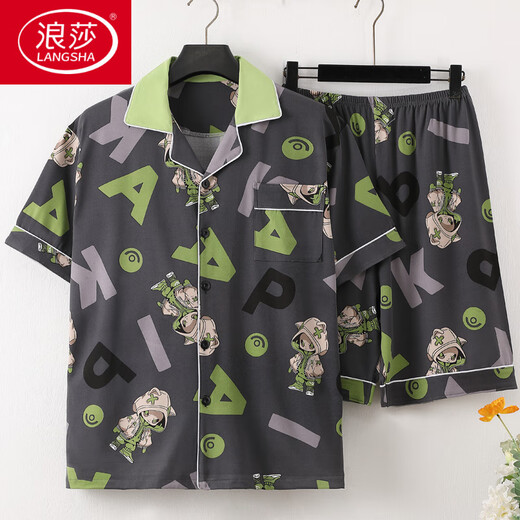 浪莎（LangSha）夏季短袖薄款纯棉睡衣男家居服套装夏天卡通印花韩版男士帅气青年 3271短袖套装 2XL (150-180斤)