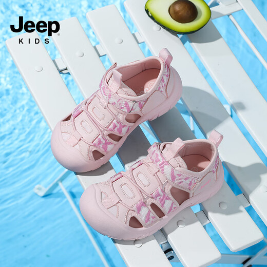Jeep children's sandals outdoor boys breathable river shoes 2025 summer new girls non-slip toe beach shoes pink 32 shoes inner length about 19.4cm