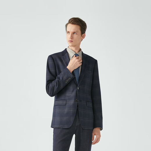 Jinba Men's Clothing [Wool] Питчяный пиджак мужская повседневная клетчатая весна и осенний бизнес -костюм BXFG3999 Zilan M