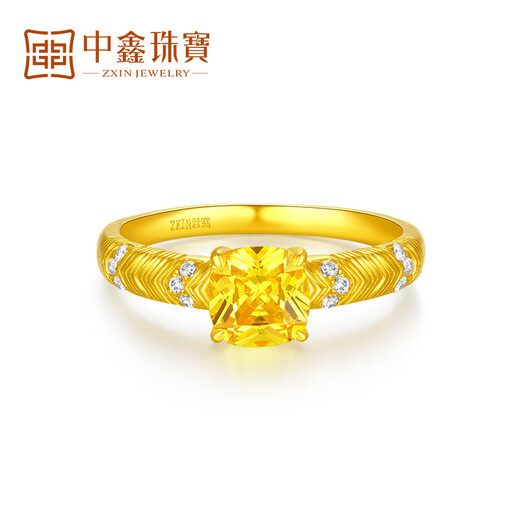 Zhongxin Jewelry gilt gold ring inlaid with yellow zircon gold sugar cube claws inlaid with solid gold jewelry women's ring gift gold weight 3.45 grams (16 circle size)
