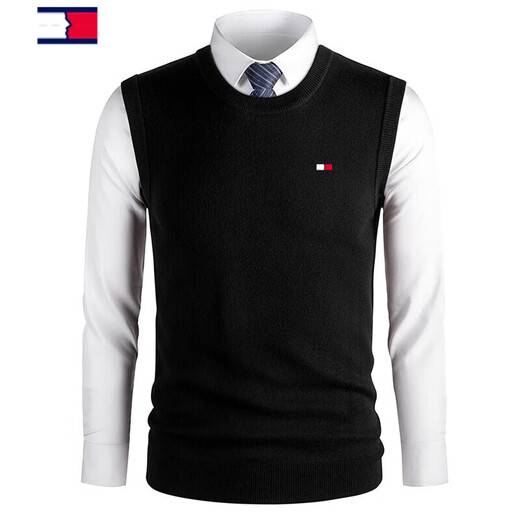 TOME BORNEKTomm Tommy men's wool vest autumn and winter round V-neck vest sweater thickened warm sweater vest navy blue V-neck L 175