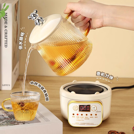 Mini fully automatic health pot tea kettle for stewing, all-in-one tea kettle, kettle, office small all-glass flower teapot, thermostatic kettle for one person, 2025 new kettle, smart model + automatic heat preservation 0.65L + glass tea leakage