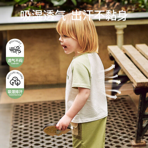 OUYUN children's short-sleeved T-shirt summer boys 2025 new baby baby girl pure cotton spring half-sleeved top camping holiday 90 cm