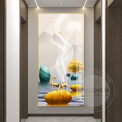 三栖虎福禄入户进门玄关装饰画现代走廊过道挂画壁画客厅大气 支持画面和尺寸定制 50*35mm加厚铝合金边框+肌理